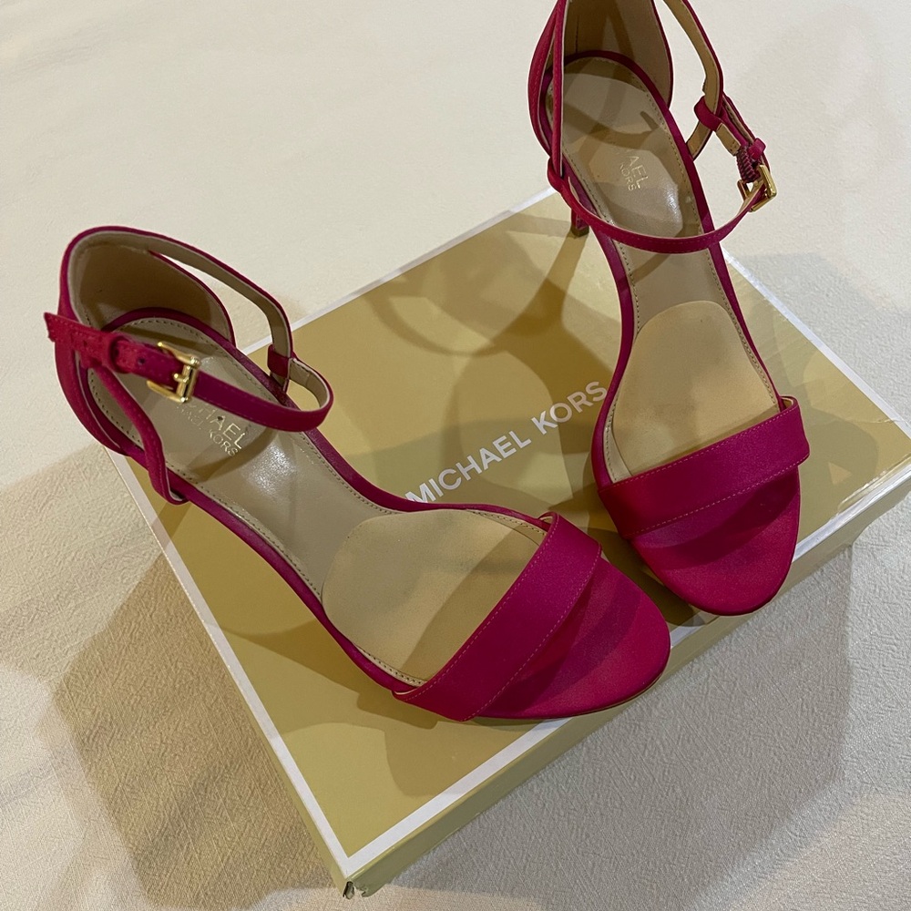 Michael Kors Pink High Heel Sandals Satin Finish